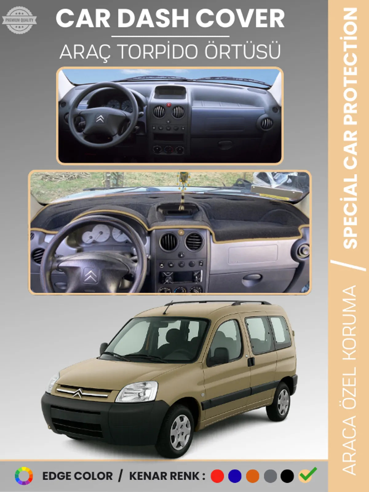 CITROEN BERLİNGO (1996-2006) Uyumlu Torpido Örtüsü Araca Özel Ön Göğüs Koruma