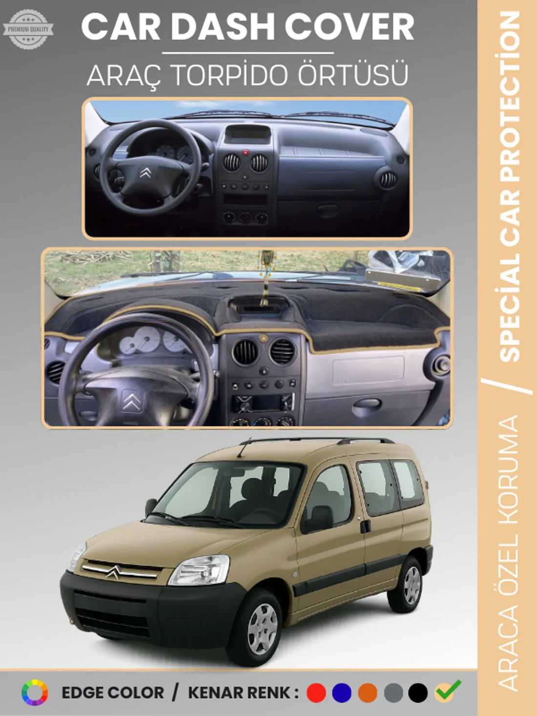 CITROEN BERLİNGO (1996-2006) Uyumlu Torpido Örtüsü Araca Özel Ön Göğüs Koruma