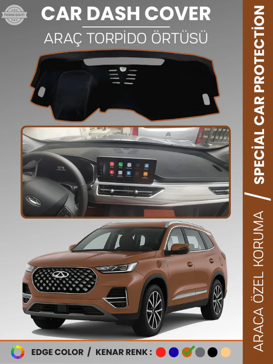 Chery Tiggo 8 Pro (2020+) Uyumlu Torpido Örtüsü Araca Özel Ön Göğüs Koruma