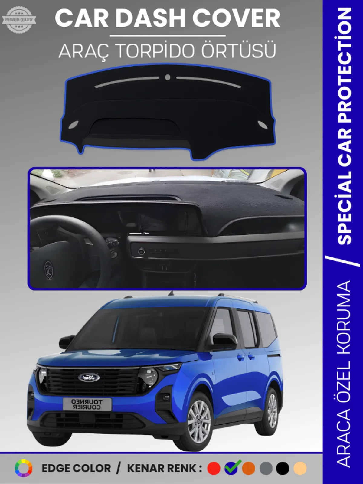 FORD COURİER (2023+) Uyumlu Torpido Örtüsü Araca Özel Ön Göğüs Koruma
