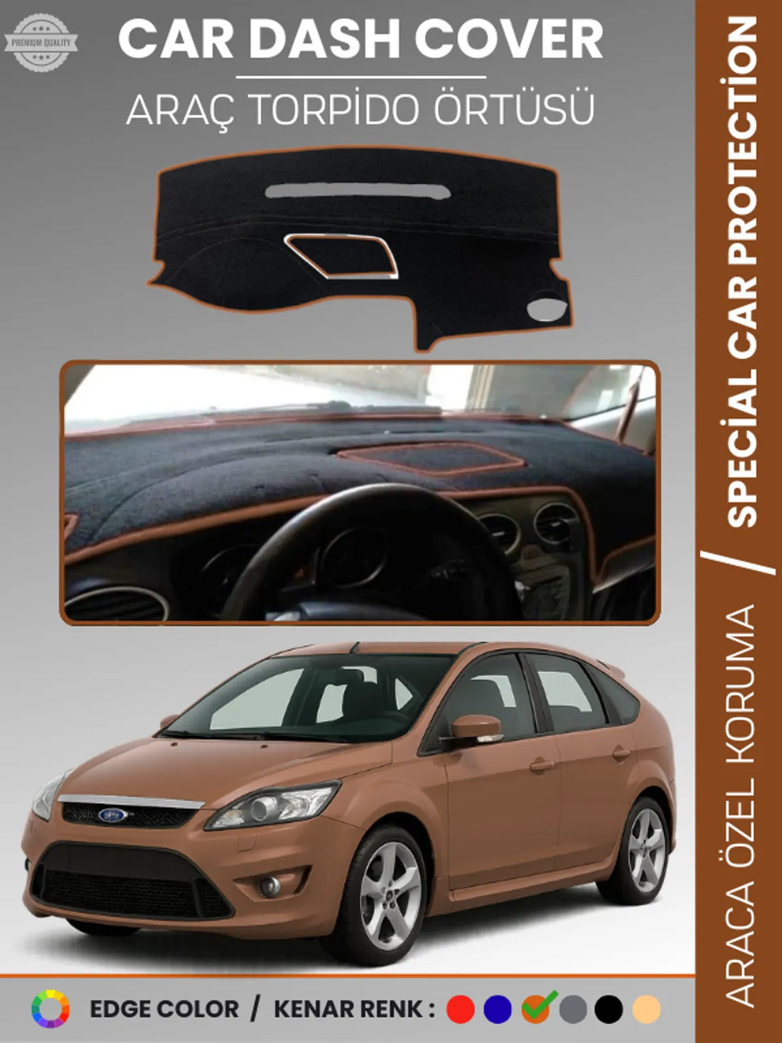 FORD FOCUS 2,5 (2008-2011) Uyumlu Torpido Örtüsü Araca Özel Ön Göğüs Koruma