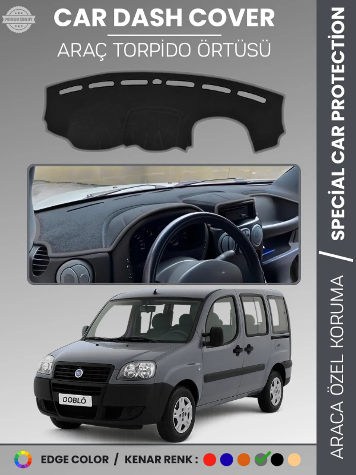 FIAT DOBLO (2000-2008) Uyumlu Torpido Örtüsü Araca Özel Ön Göğüs Koruma