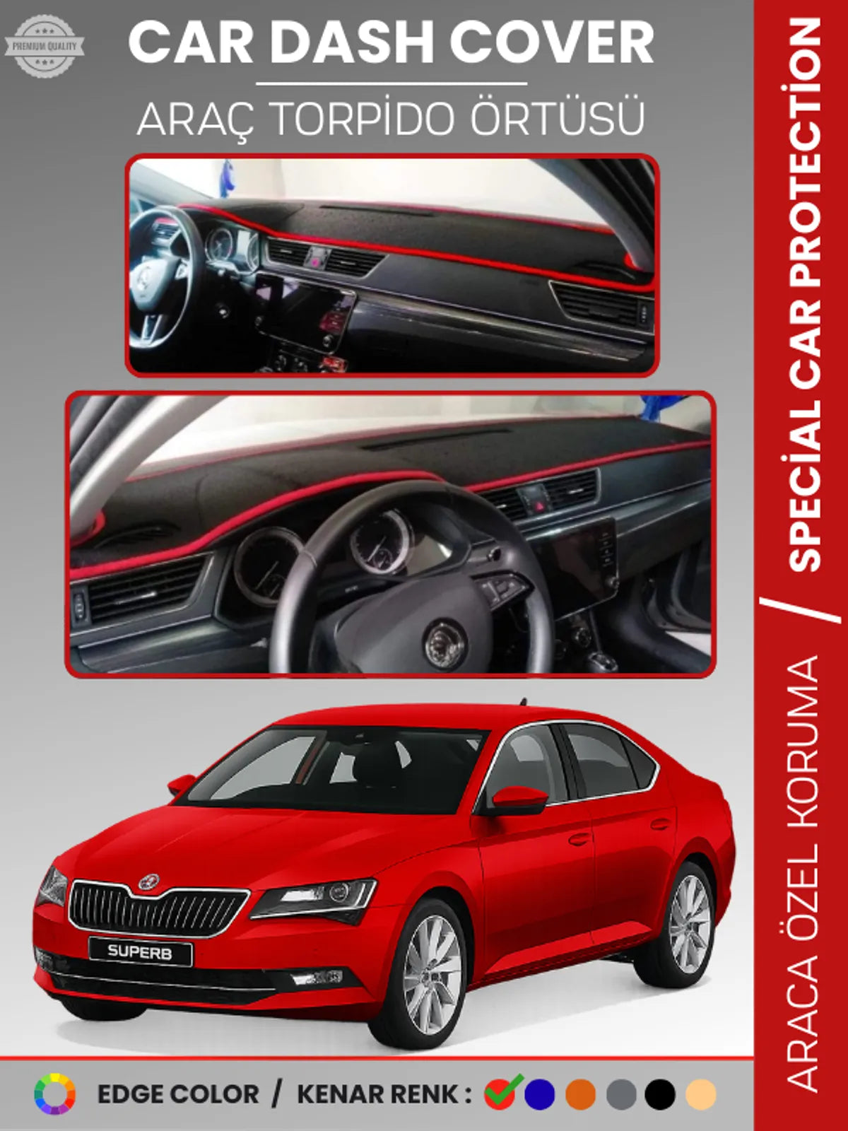 SKODA SUPER B (2015-2020) Uyumlu Torpido Örtüsü Araca Özel Ön Göğüs Koruma