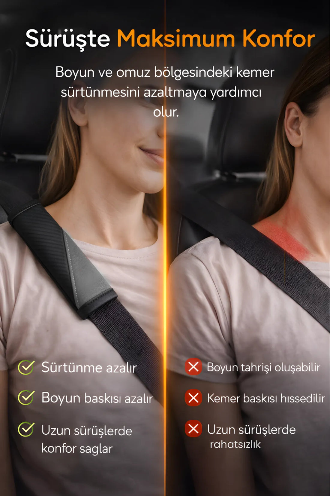 Emniyet Kemeri Kılıfı 2 Adet Deri Carbon Yumuşak Dolgulu