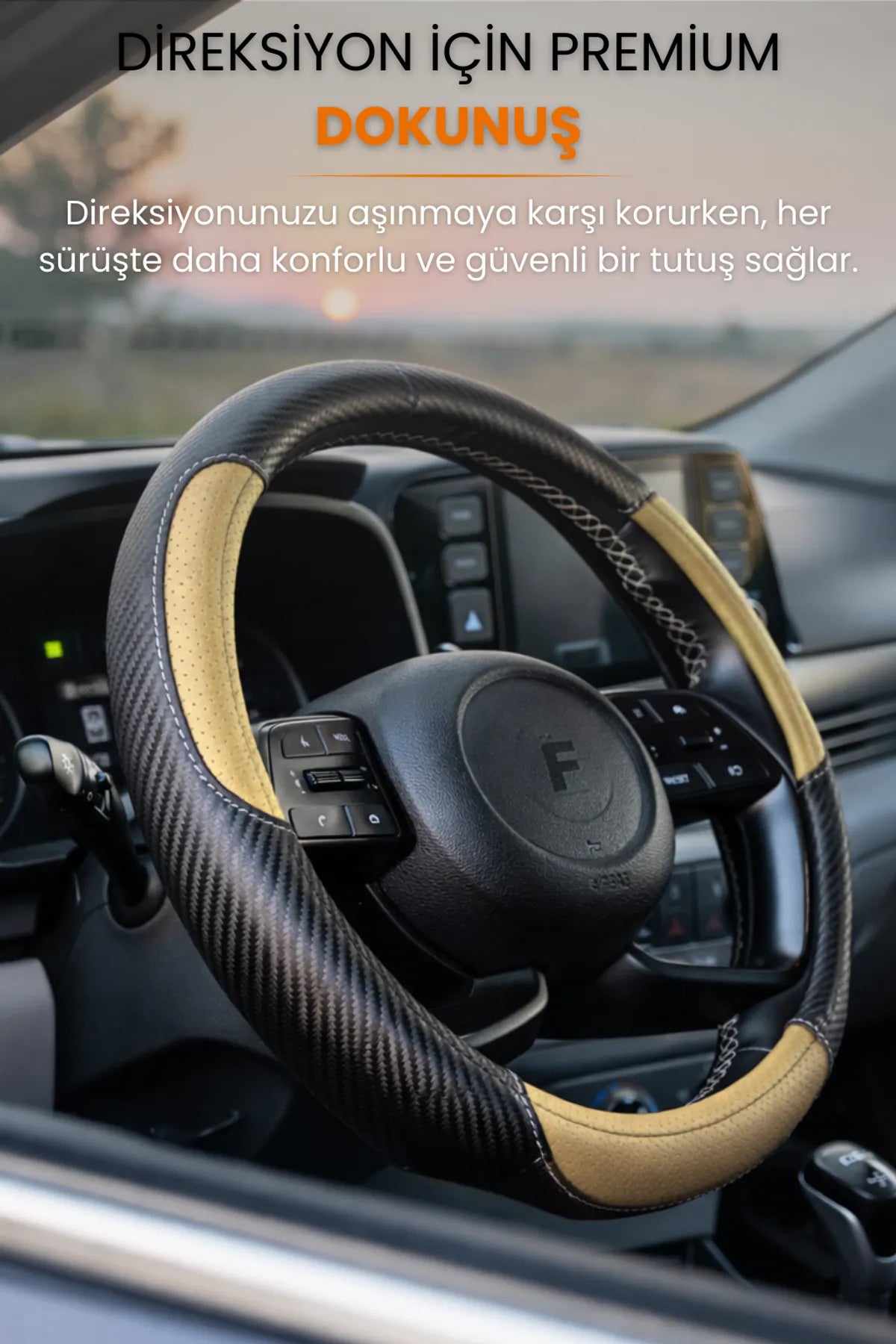 Carbon Detaylı Direksiyon Kılıfı Universal Geçmeli Premium Deri
