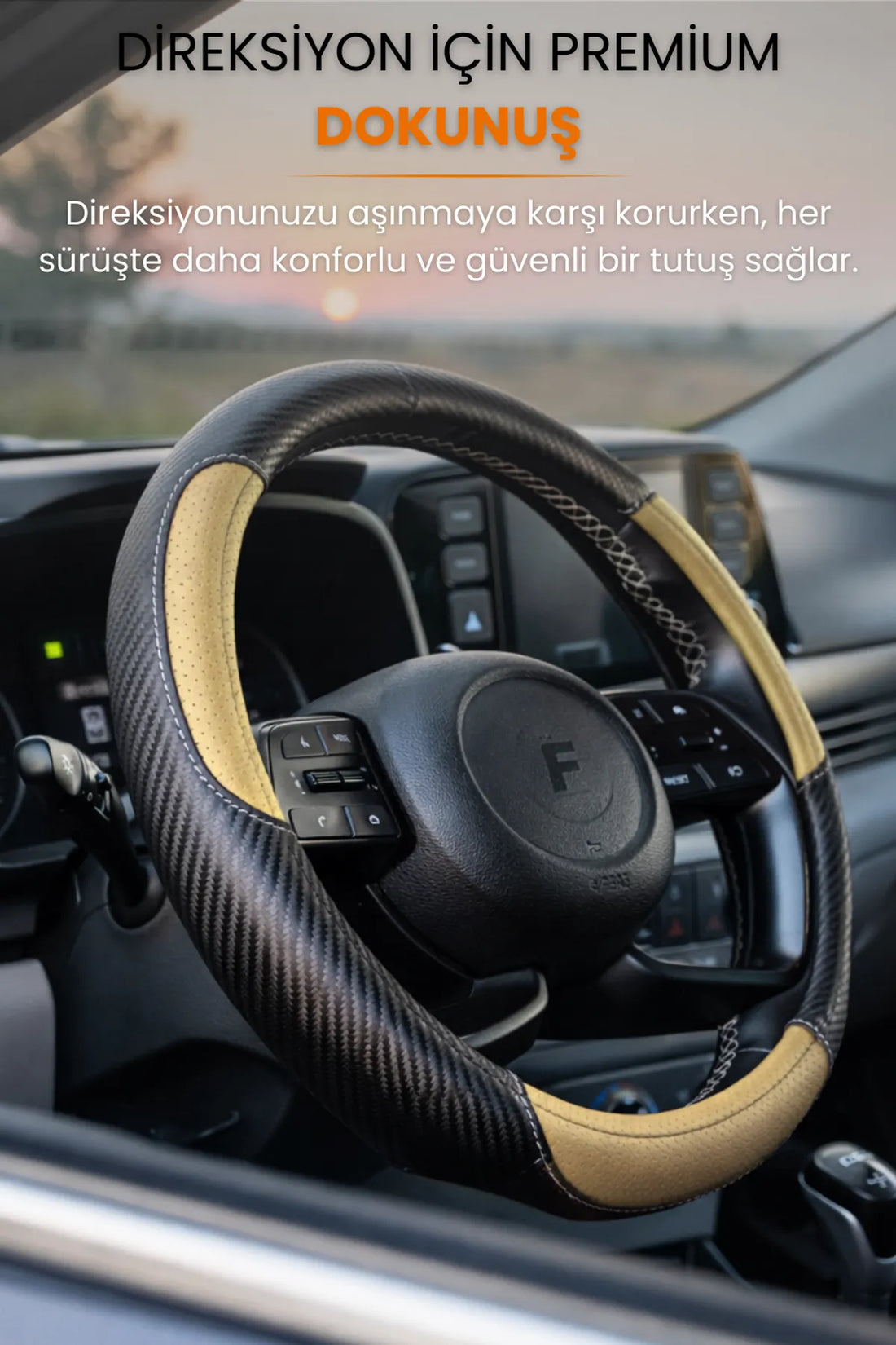 Carbon Detaylı Direksiyon Kılıfı Universal Geçmeli Premium Deri