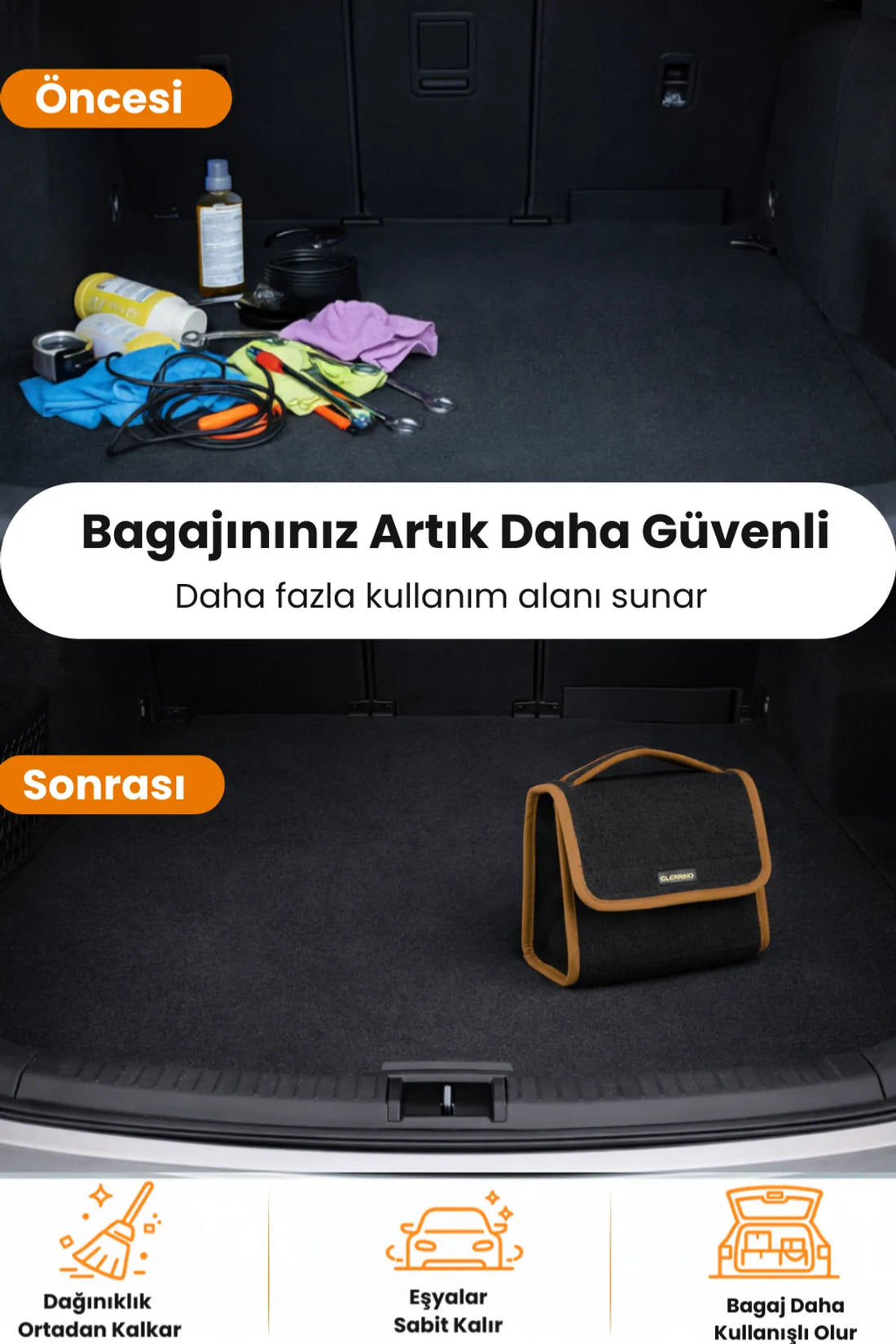 Oto Bagaj Çantası S Boy Kaymaz Cırt Bantlı Velur Kompakt Düzenleyici
