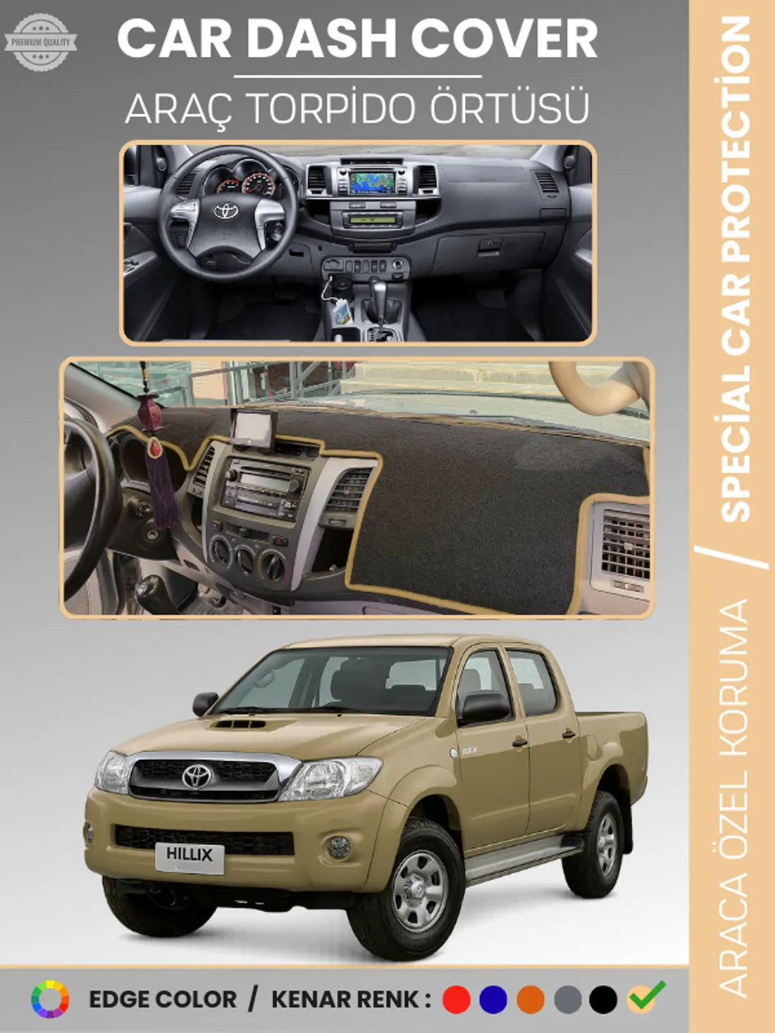 TOYOTA HILUX (2005-2014) Uyumlu Torpido Örtüsü Araca Özel Ön Göğüs Koruma