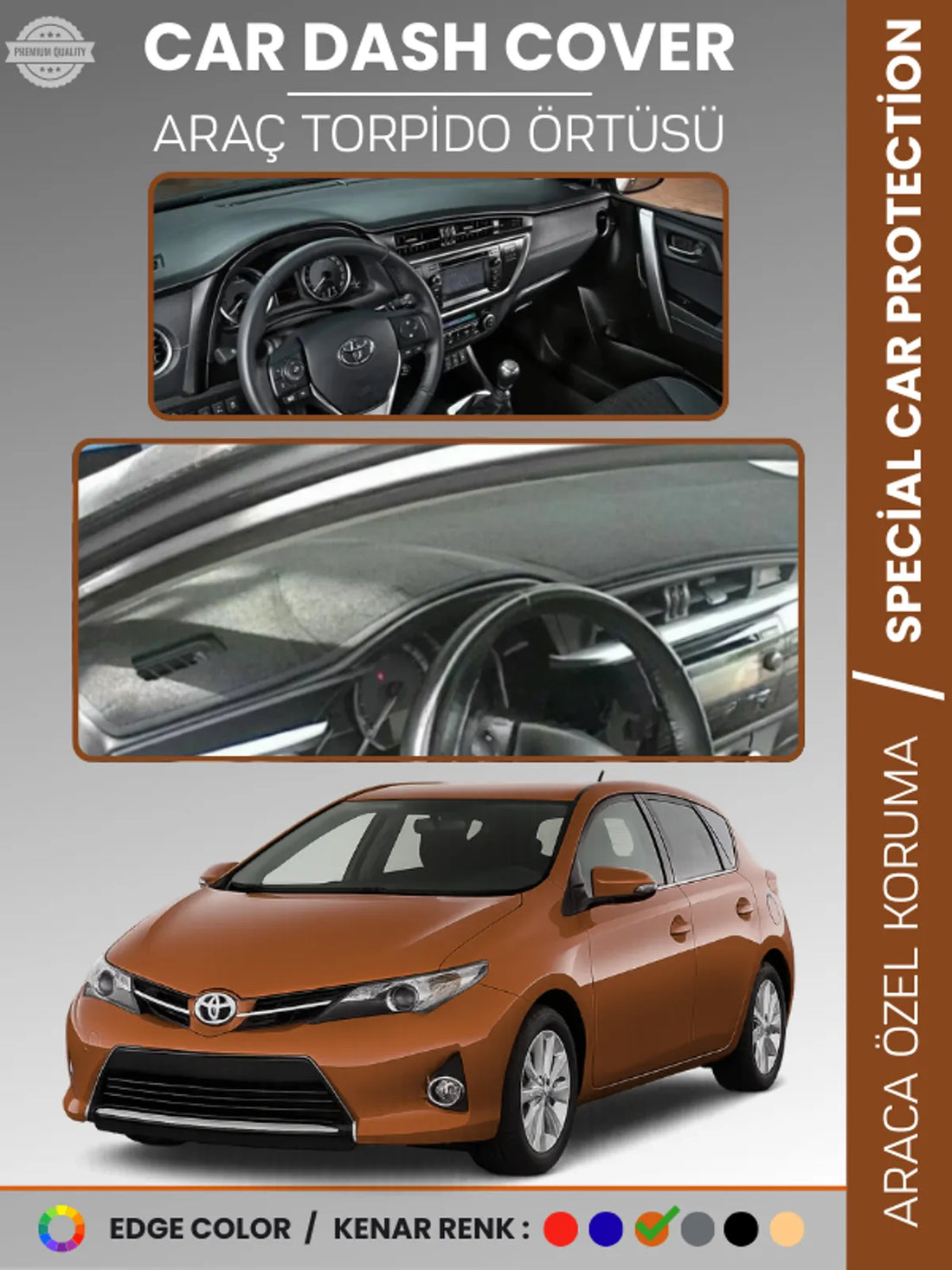 TOYOTA AURİS (2012-2019) Uyumlu Torpido Örtüsü Araca Özel Ön Göğüs Koruma