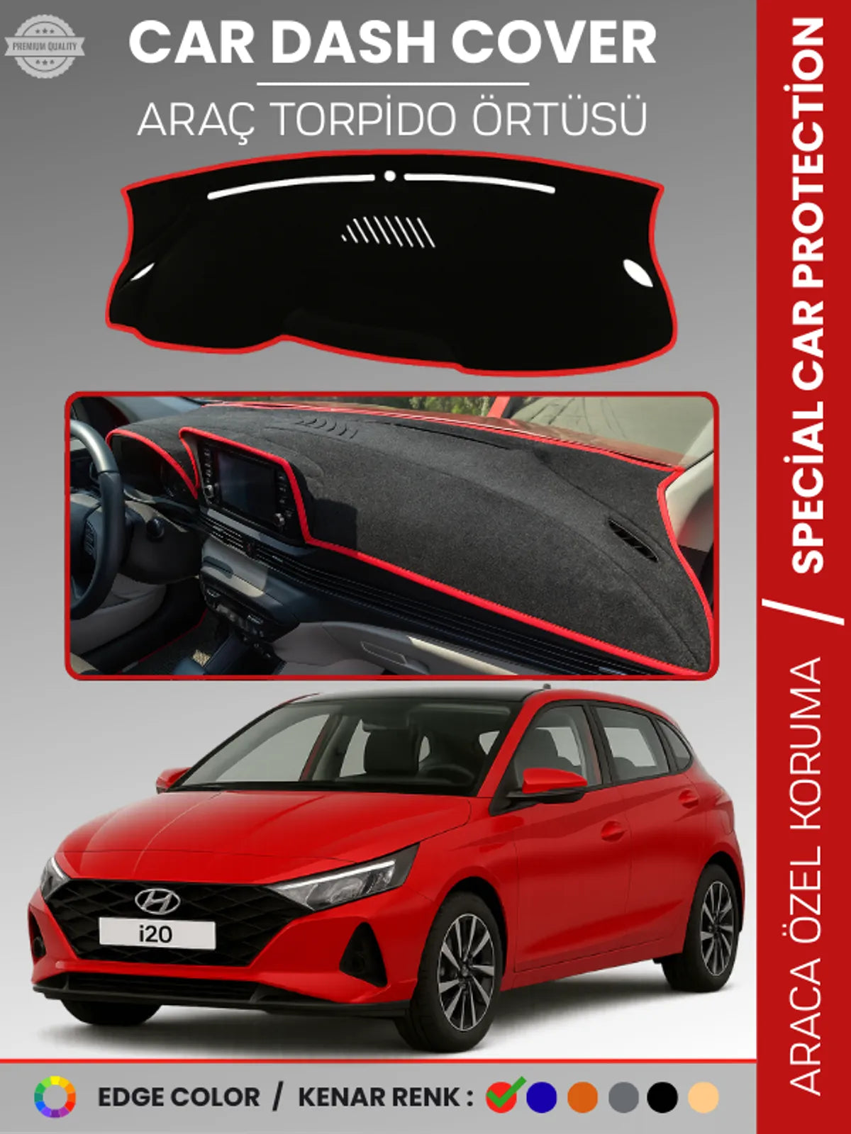 HYUNDAİ İ20 (2020+) Uyumlu Torpido Örtüsü Araca Özel Ön Göğüs Koruma