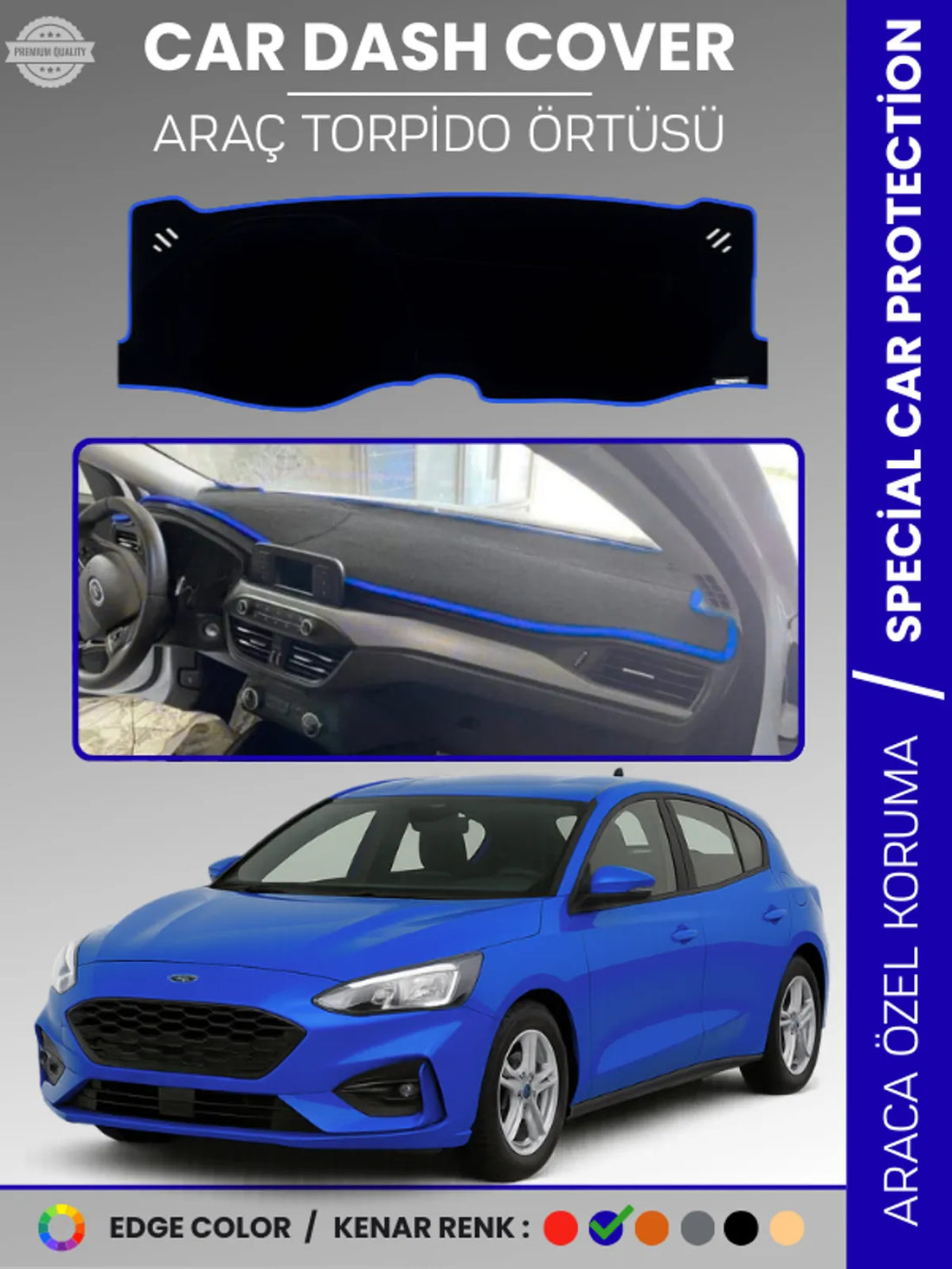 FORD FOCUS 4 (2017-2021) Uyumlu Torpido Örtüsü Araca Özel Ön Göğüs Koruma