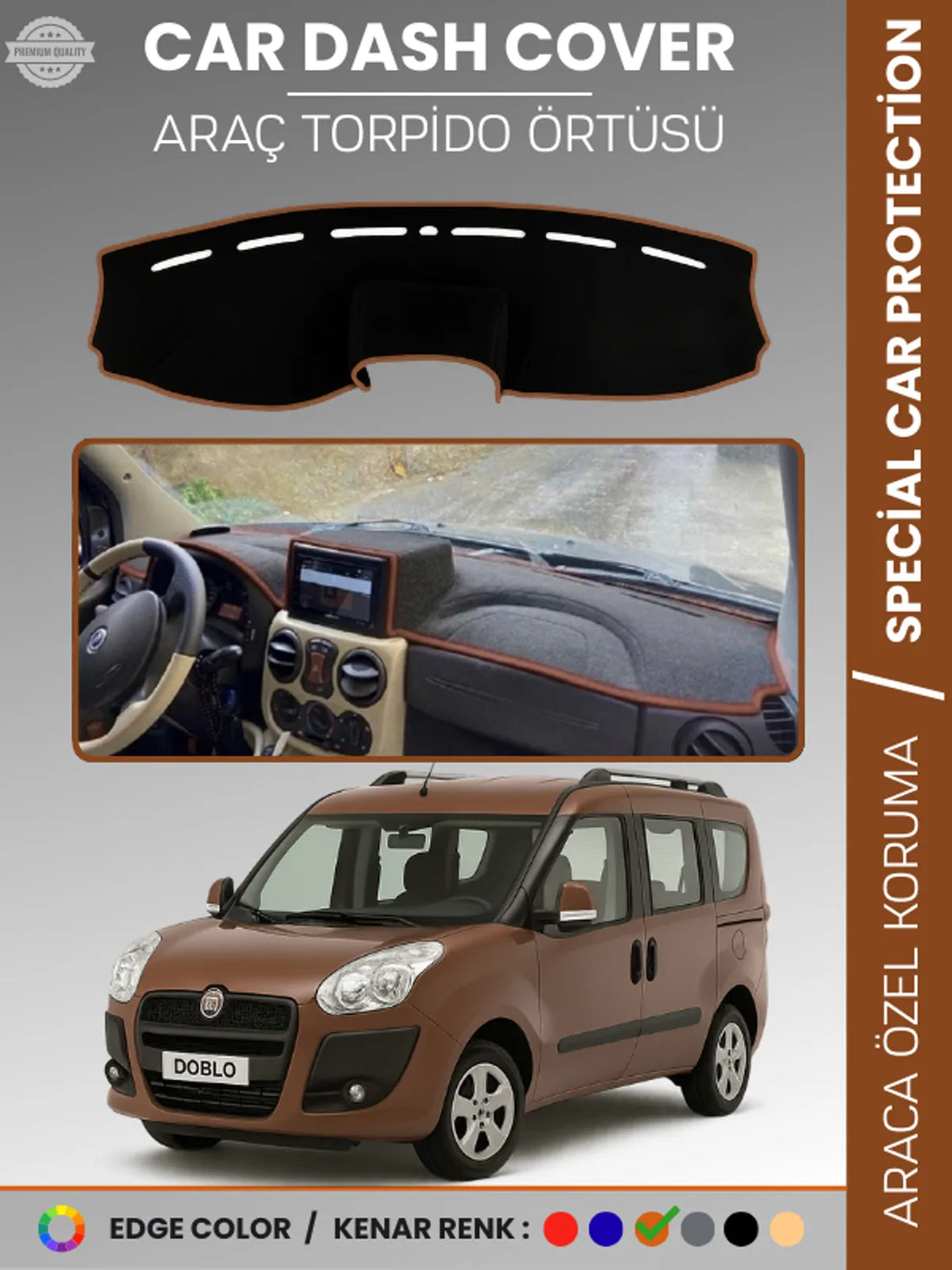 FIAT DOBLO (2008-2013) Uyumlu Torpido Örtüsü Araca Özel Ön Göğüs Koruma