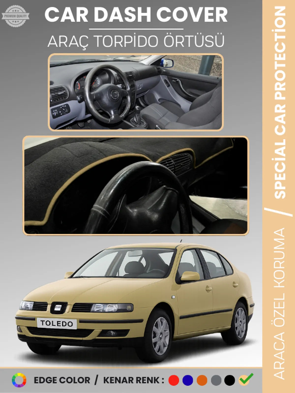 SEAT TOLEDO (1999-2005) Uyumlu Torpido Örtüsü Araca Özel Ön Göğüs Koruma