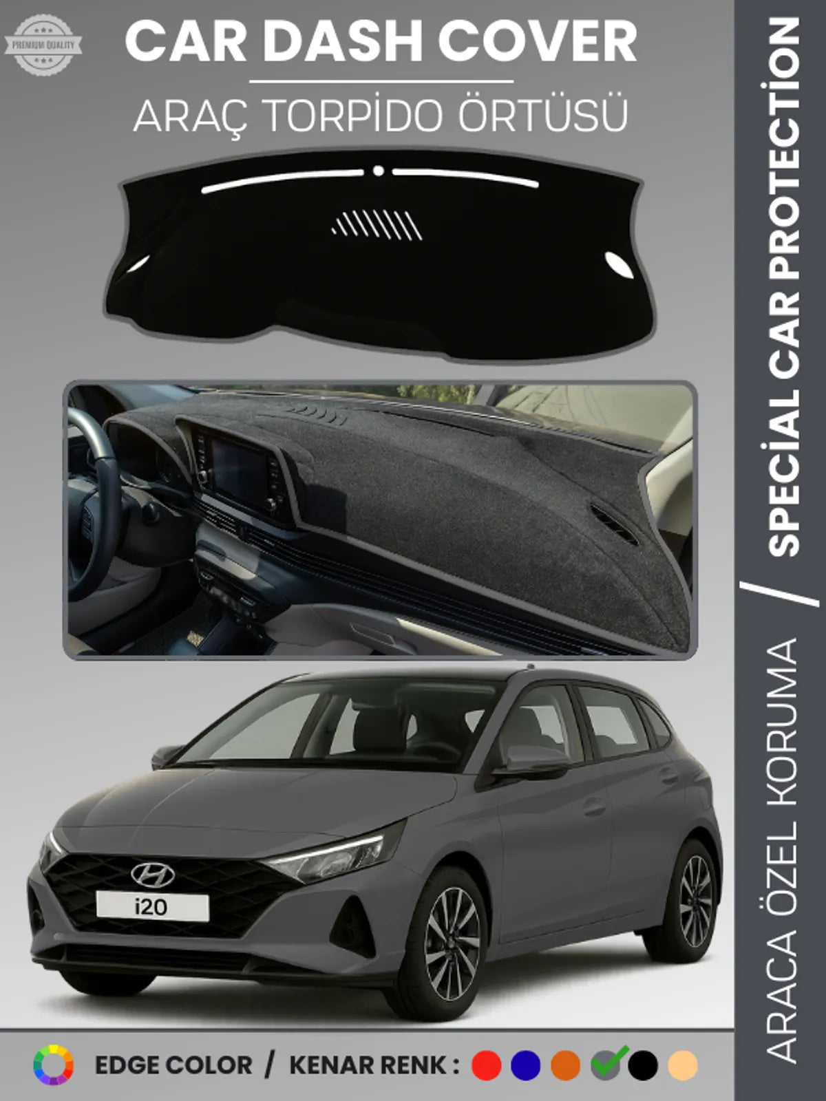 HYUNDAİ İ20 (2020+) Uyumlu Torpido Örtüsü Araca Özel Ön Göğüs Koruma