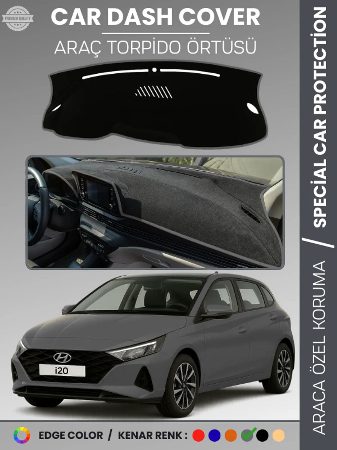 HYUNDAİ İ20 (2020+) Uyumlu Torpido Örtüsü Araca Özel Ön Göğüs Koruma