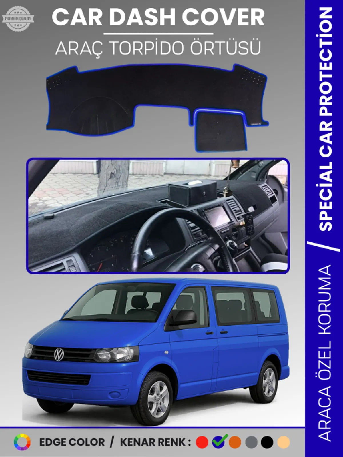 VOLKSWAGEN TRANSPORTER T5 (2003-2016) Uyumlu Torpido Örtüsü Araca Özel Ön Göğüs Koruma