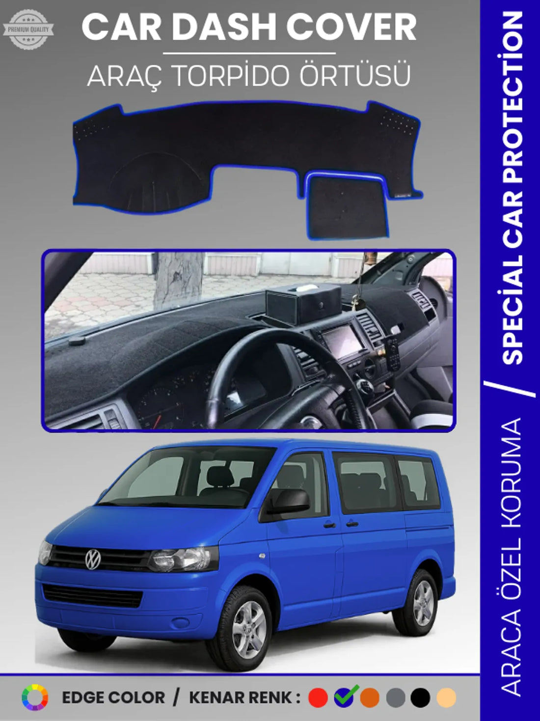 VOLKSWAGEN TRANSPORTER T5 (2003-2016) Uyumlu Torpido Örtüsü Araca Özel Ön Göğüs Koruma