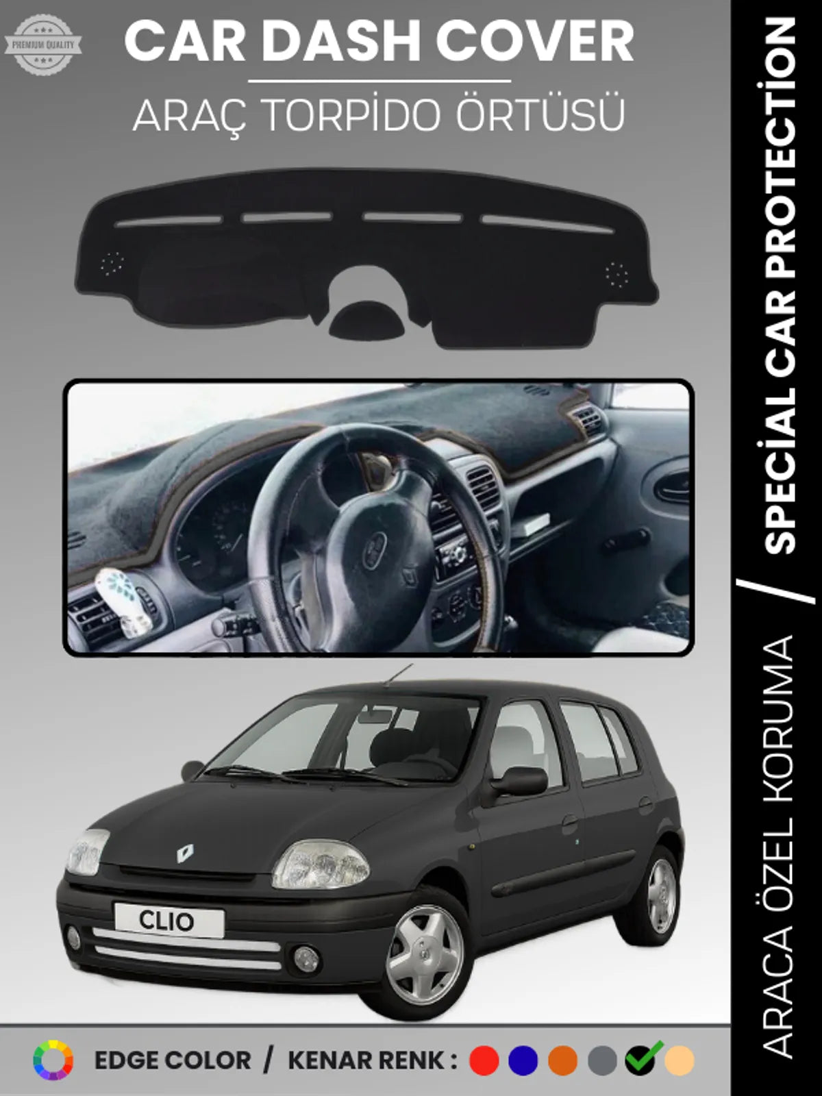 RENAULT CLIO 2 AIRBAGLI (2001-2012) Uyumlu Torpido Örtüsü Araca Özel Ön Göğüs Koruma