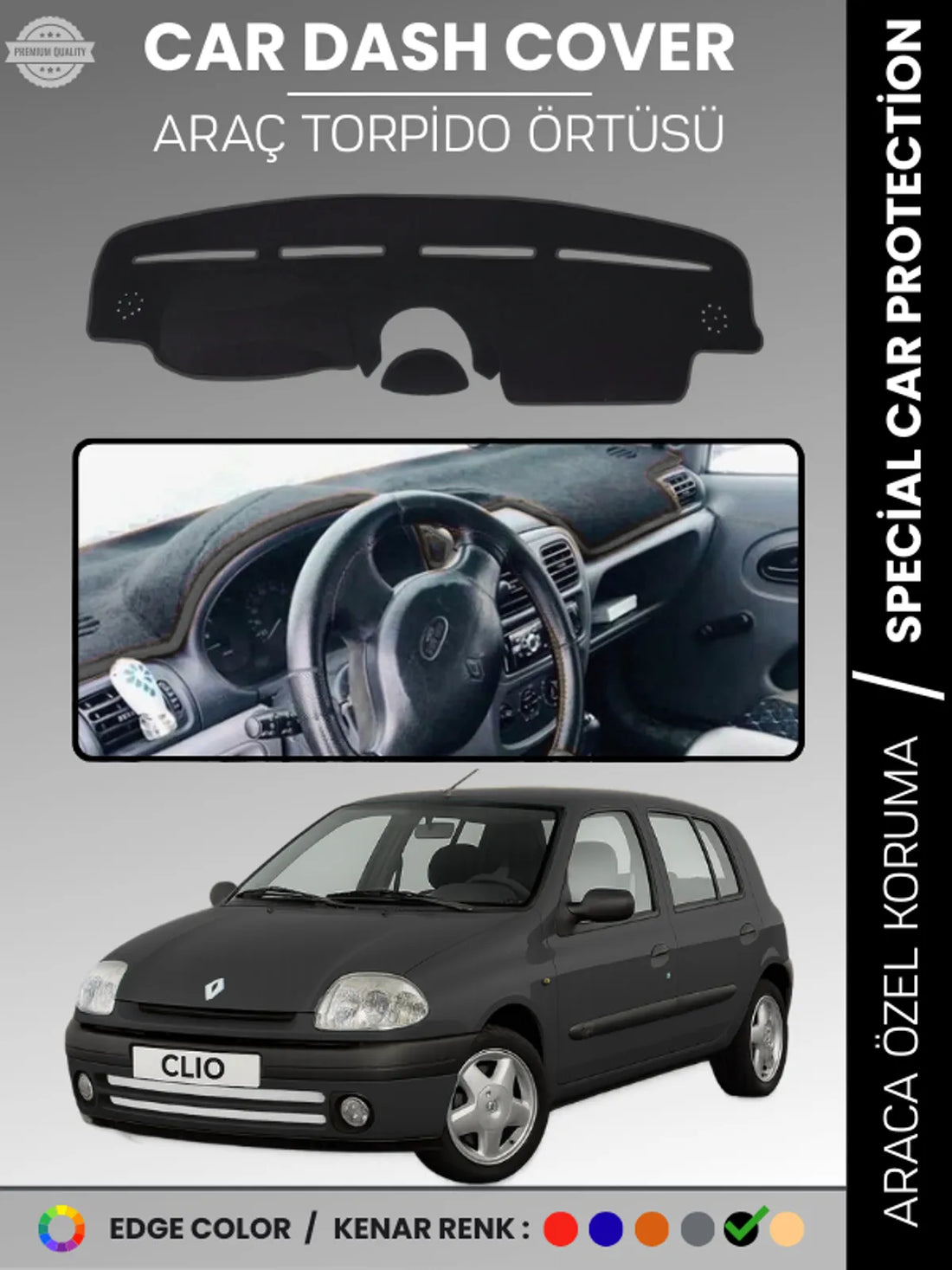 RENAULT CLIO 2 AIRBAGLI (2001-2012) Uyumlu Torpido Örtüsü Araca Özel Ön Göğüs Koruma