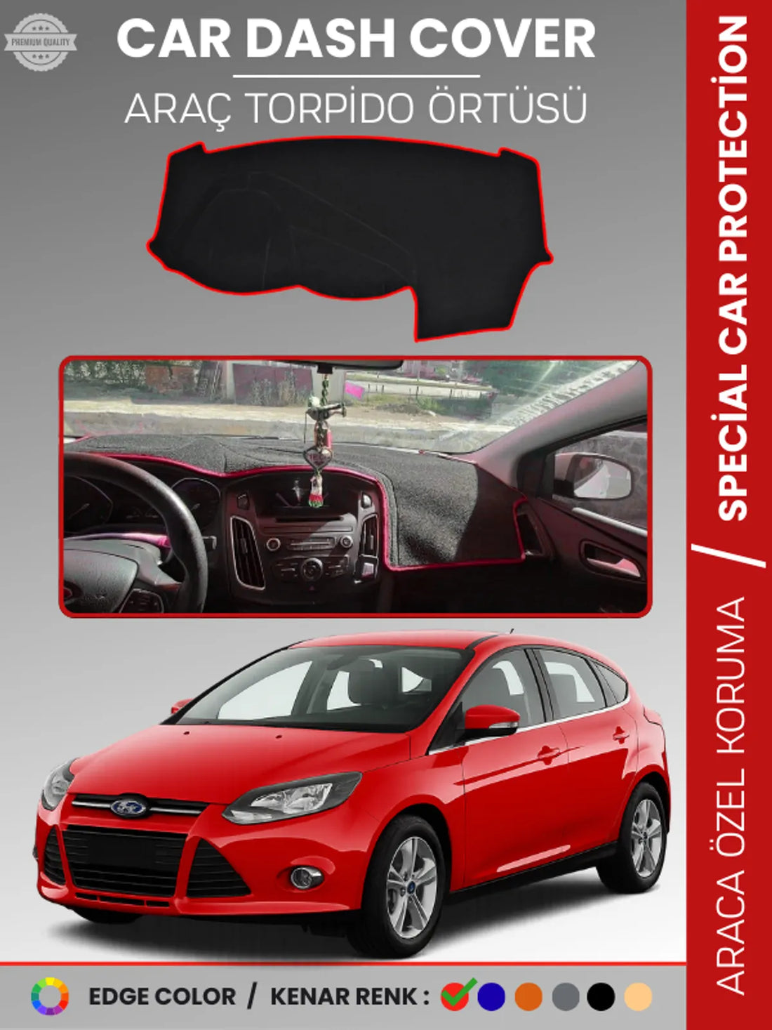 FORD FOCUS 3 (2011-2016) Uyumlu Torpido Örtüsü Araca Özel Ön Göğüs Koruma