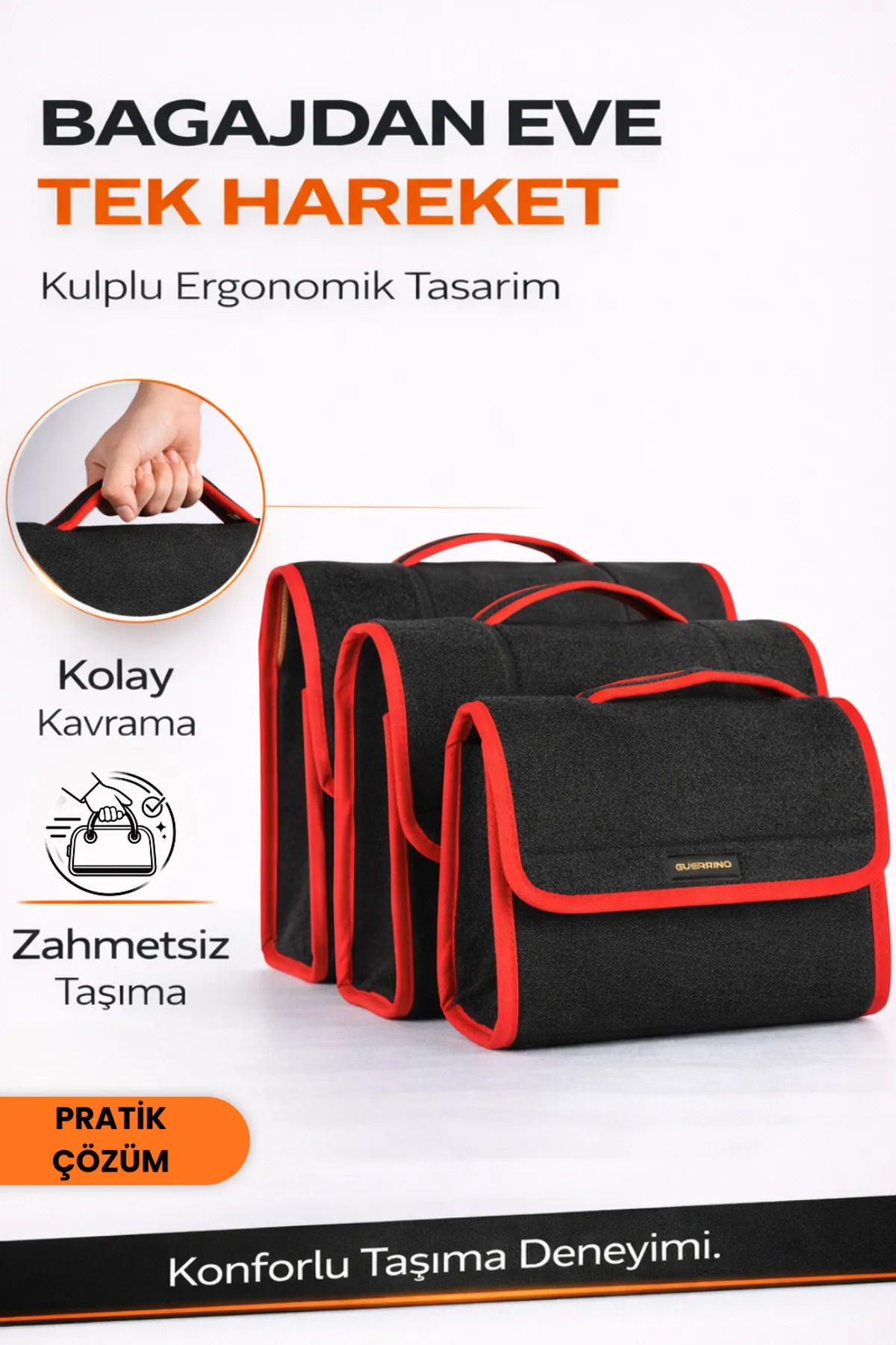 Oto Bagaj Çantası 3'lü Kombo Boy Kaymaz Cırt Bantlı Velur Kompakt Düzenleyici