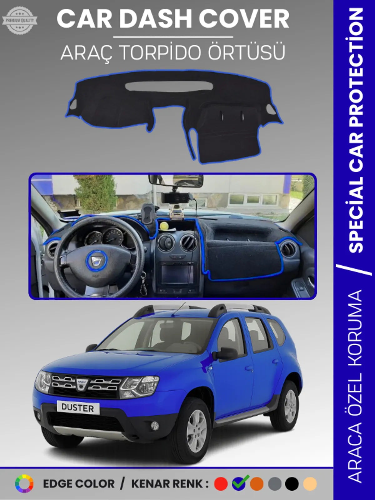 DACIA DUSTER (2015+) Uyumlu Torpido Örtüsü Araca Özel Ön Göğüs Koruma