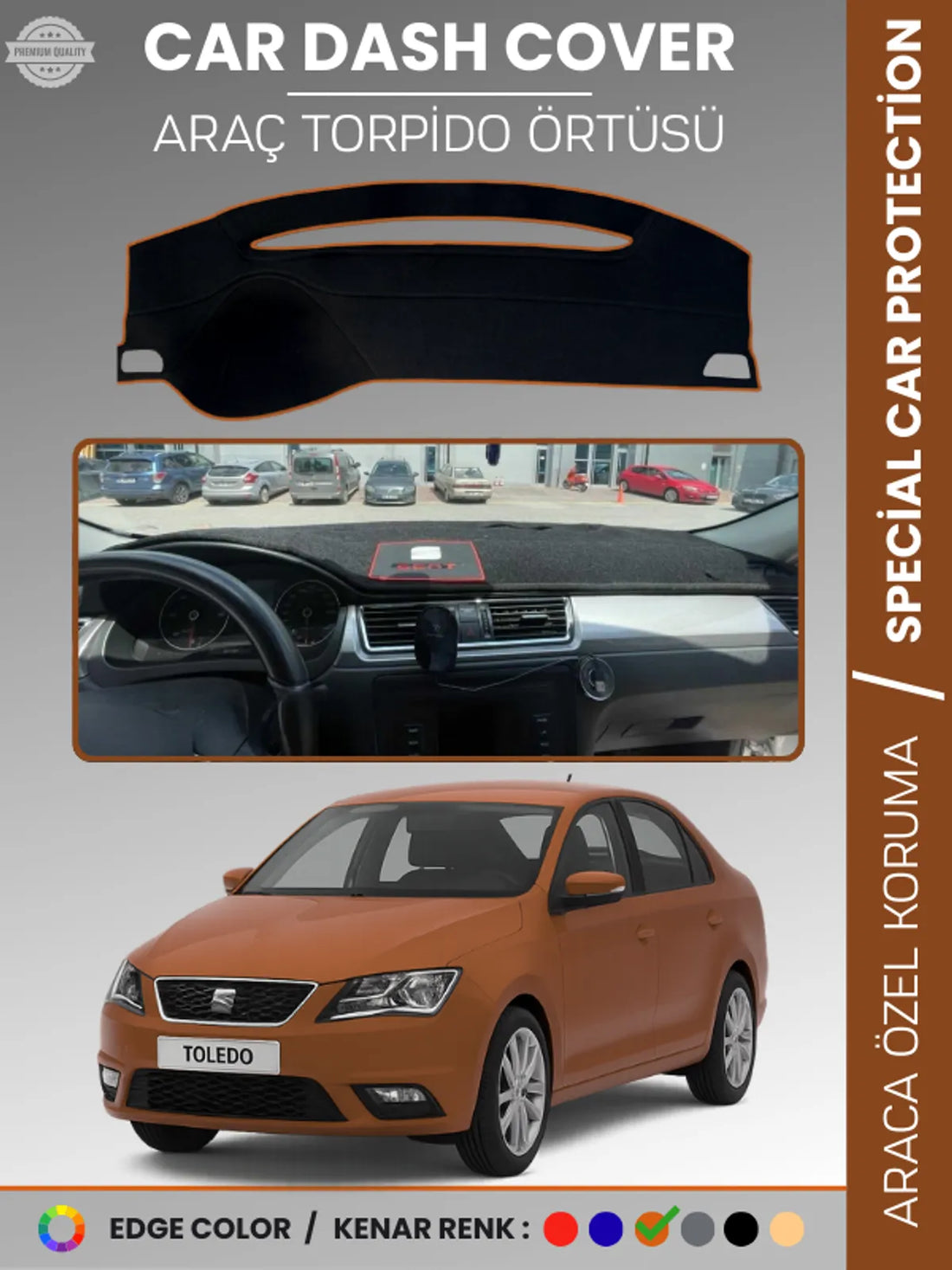 SEAT TOLEDO (2013-2017) Uyumlu Torpido Örtüsü Araca Özel Ön Göğüs Koruma