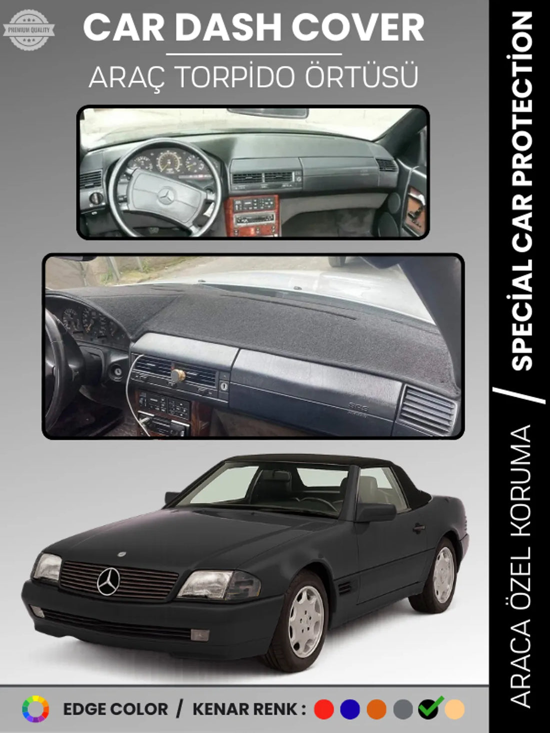 MERCEDES SL R129 (1989-2001) Uyumlu Torpido Örtüsü Araca Özel Ön Göğüs Koruma