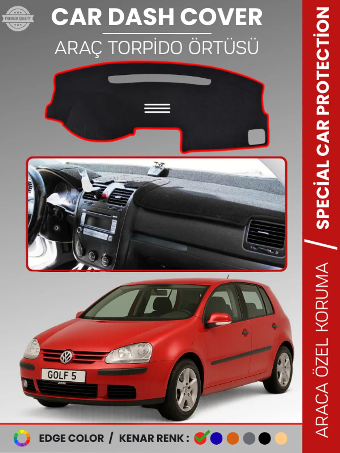 VOLKSWAGEN GOLF 5 (2003-2009) Uyumlu Torpido Örtüsü Araca Özel Ön Göğüs Koruma