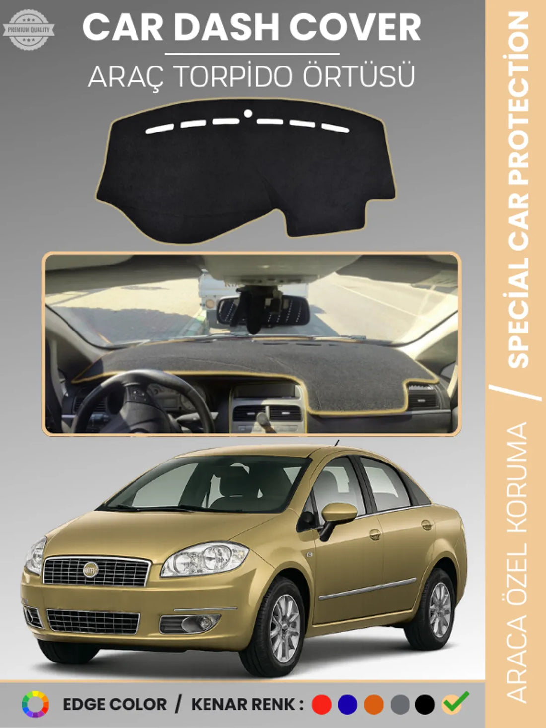 FIAT Linea (2007-2015) Uyumlu Torpido Örtüsü Araca Özel Ön Göğüs Koruma
