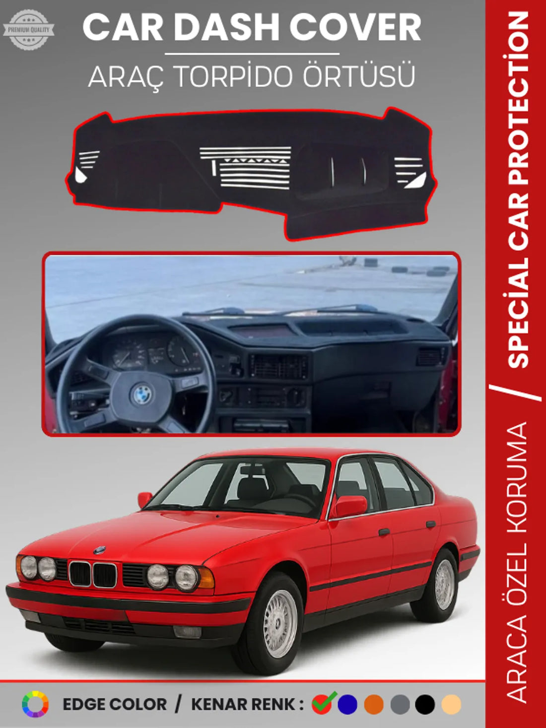 BMW E34 5 SERİSİ (1988-1996) Uyumlu Torpido Örtüsü Araca Özel Ön Göğüs Koruma