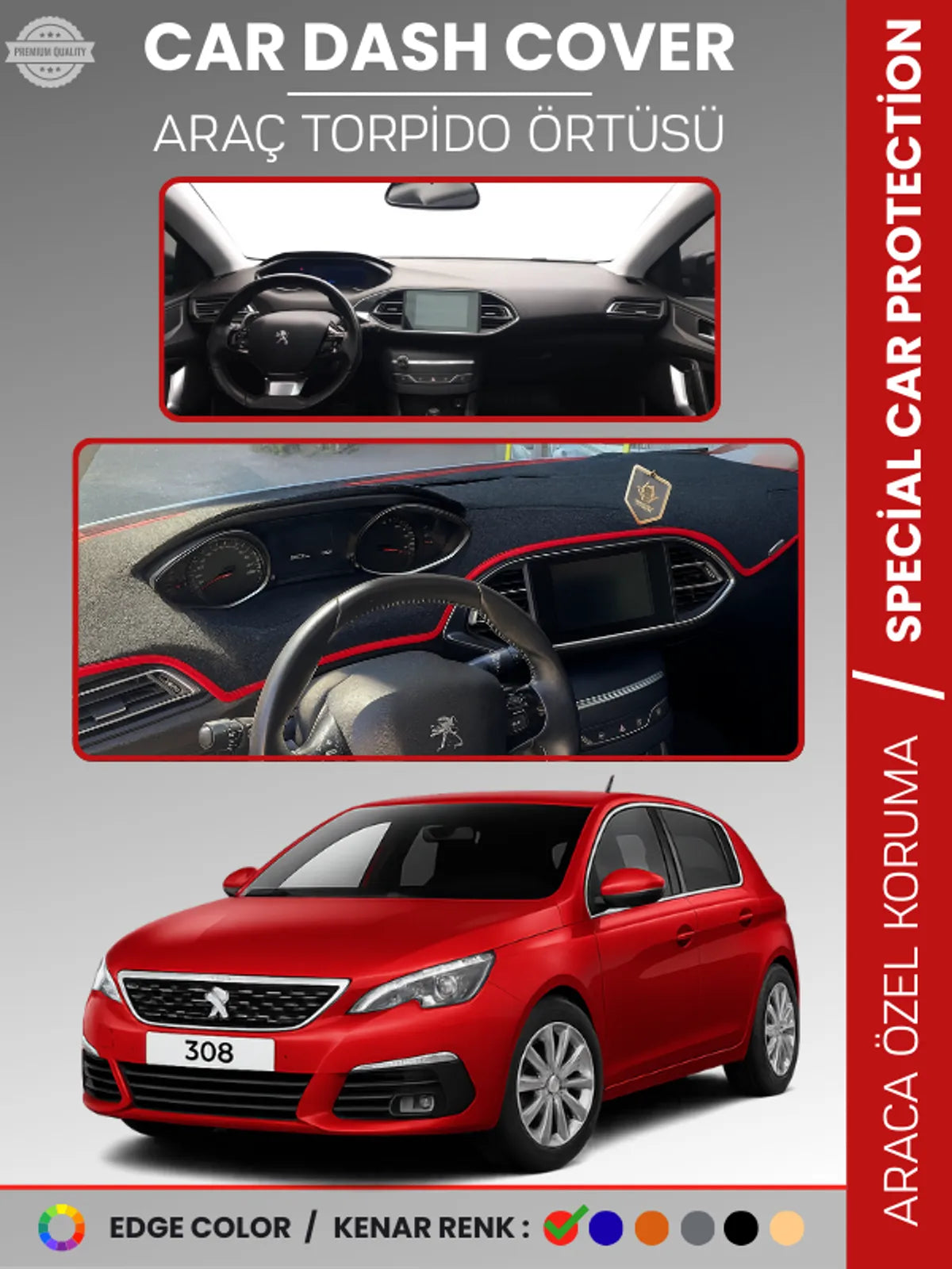 PEUGEOT 308 (2020+) Uyumlu Torpido Örtüsü Araca Özel Ön Göğüs Koruma