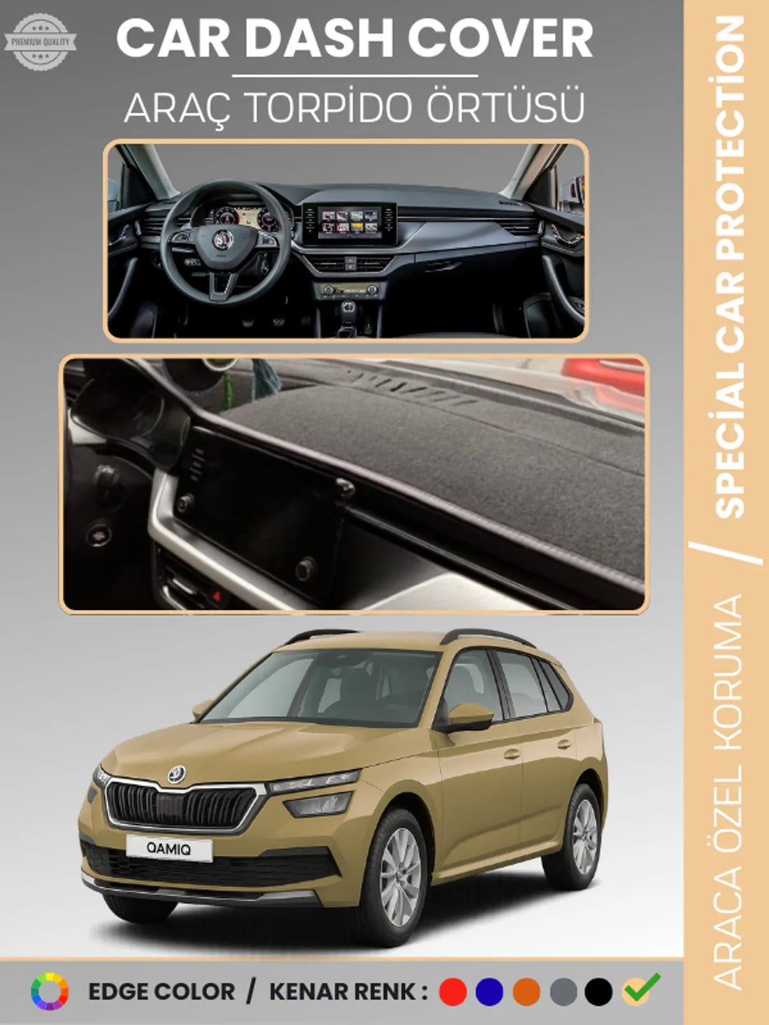 SKODA KAMIQ (2019-2024) Uyumlu Torpido Örtüsü Araca Özel Ön Göğüs Koruma