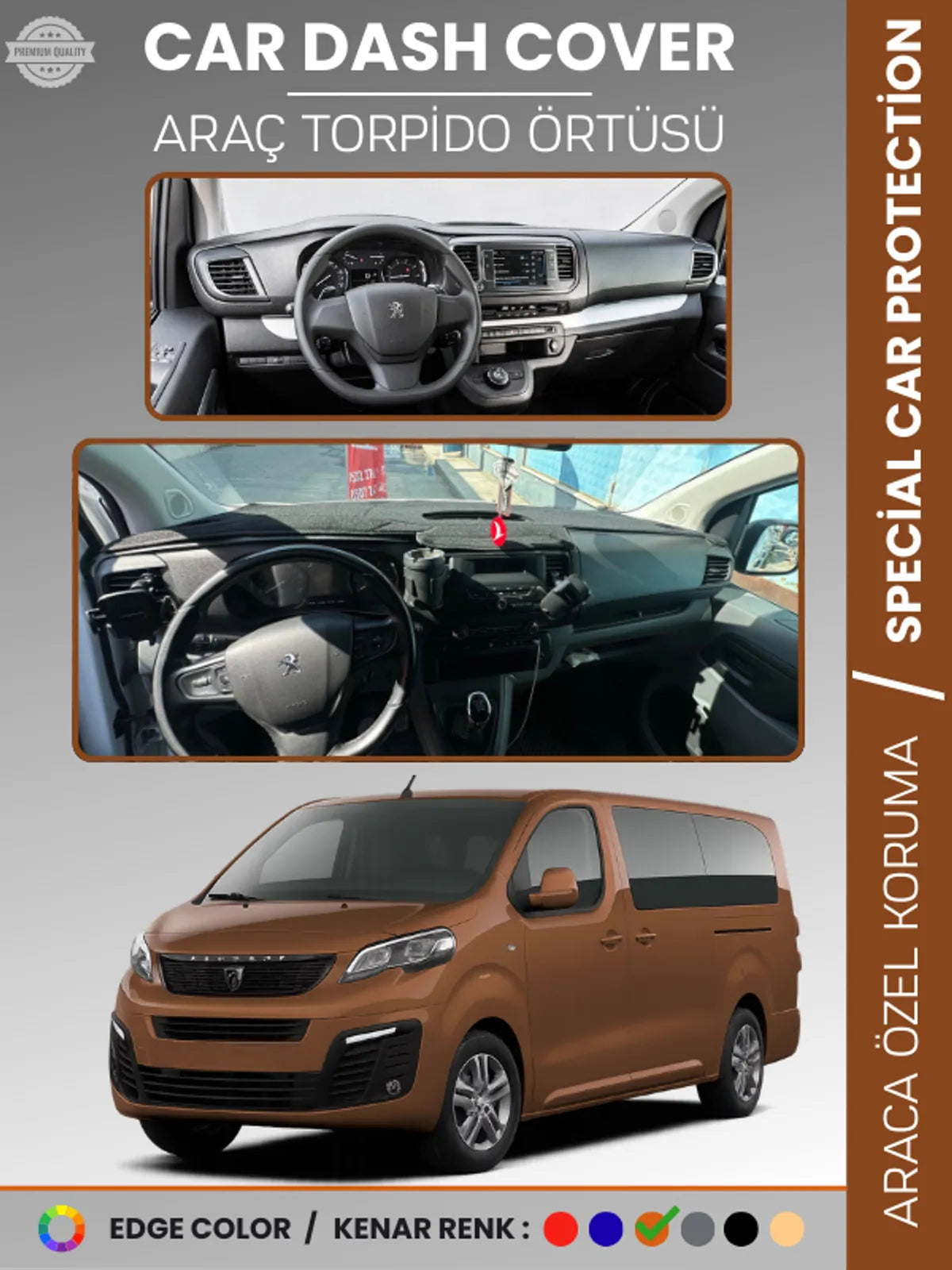 PEUGEOT TRAVELLER (2016-2023) Uyumlu Torpido Örtüsü Araca Özel Ön Göğüs Koruma