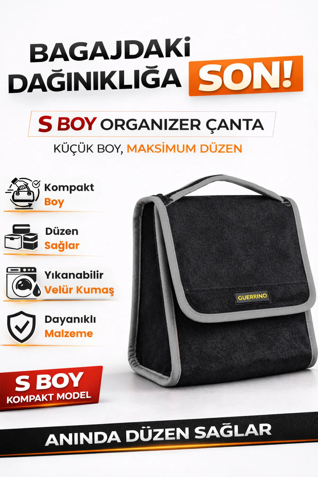 Oto Bagaj Çantası S Boy Kaymaz Cırt Bantlı Velur Kompakt Düzenleyici