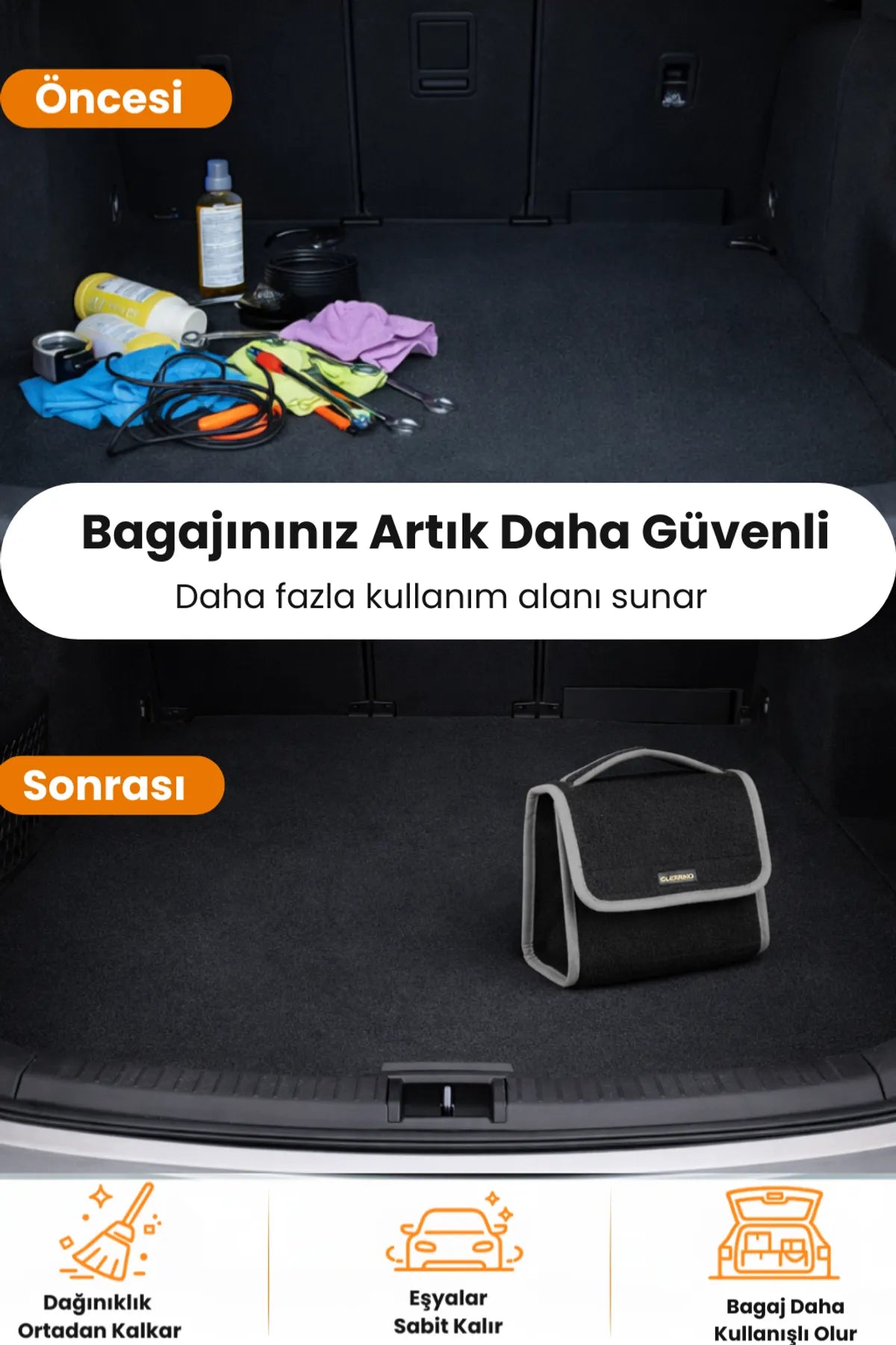 Oto Bagaj Çantası S Boy Kaymaz Cırt Bantlı Velur Kompakt Düzenleyici
