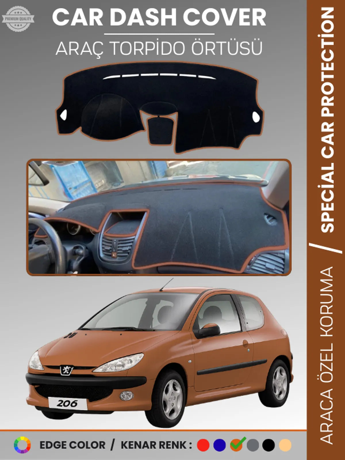 PEUGEOT 206 MAKYAJLI KASA (2003-2009) Uyumlu Torpido Örtüsü Araca Özel Ön Göğüs Koruma