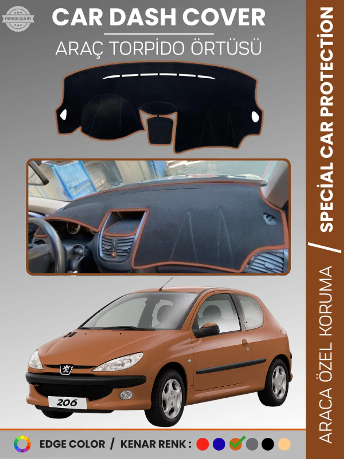 PEUGEOT 206 MAKYAJLI KASA (2003-2009) Uyumlu Torpido Örtüsü Araca Özel Ön Göğüs Koruma