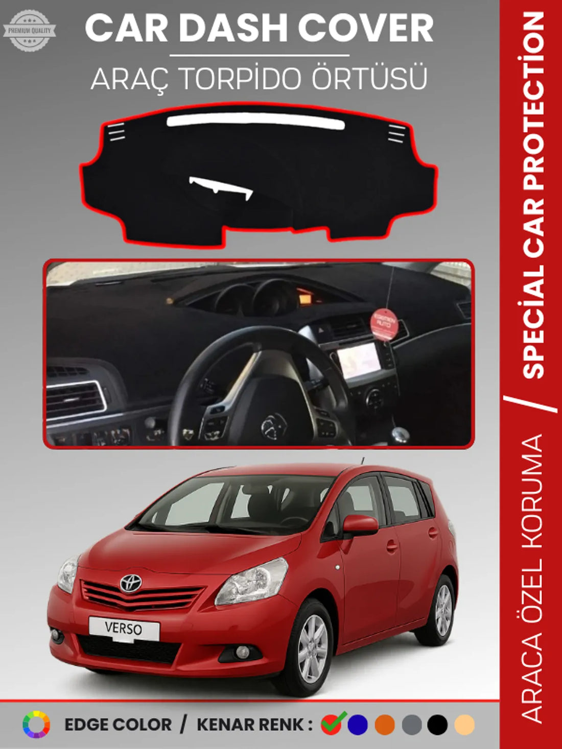 TOYOTA VERSO (2009-2018) Uyumlu Torpido Örtüsü Araca Özel Ön Göğüs Koruma