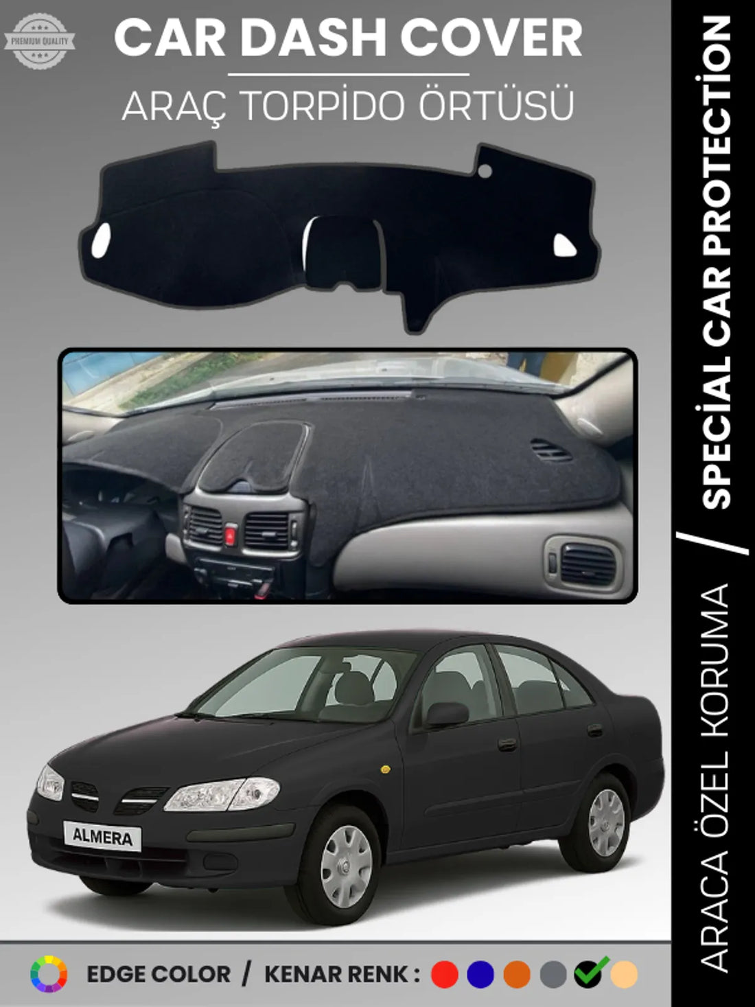 NİSSAN ALMERA KAPAKLI (2000-2006) Uyumlu Torpido Örtüsü Araca Özel Ön Göğüs Koruma