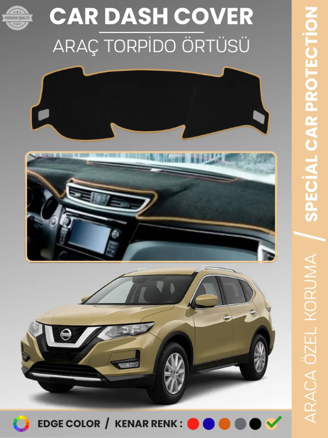NISSAN X-TRAIL T32 (2014-2021) Uyumlu Torpido Örtüsü Araca Özel Ön Göğüs Koruma
