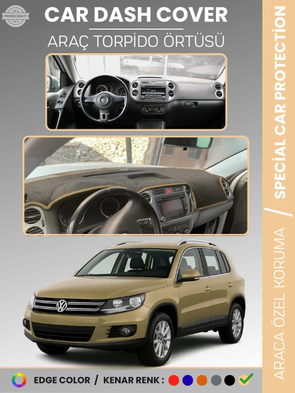 VOLKSWAGEN TIGUAN (2007-2015) Uyumlu Torpido Örtüsü Araca Özel Ön Göğüs Koruma