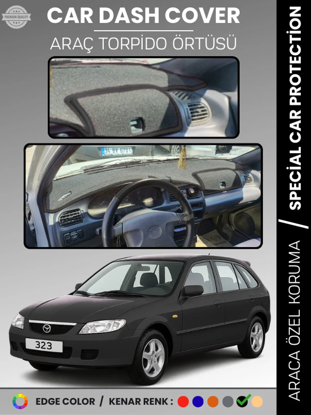 MAZDA 323 BJ HATCHBACK KAPAKLI (1998-2003) Uyumlu Torpido Örtüsü Araca Özel Ön Göğüs Koruma