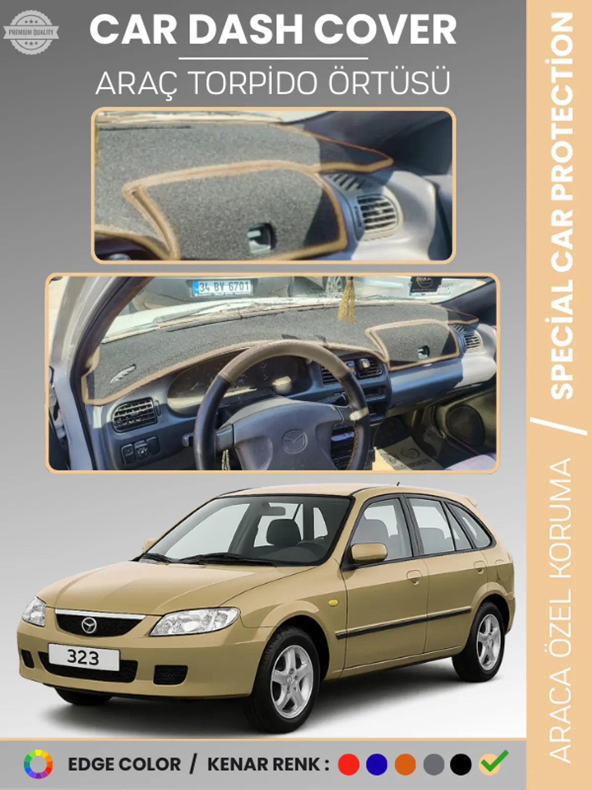 MAZDA 323 BJ HATCHBACK KAPAKLI (1998-2003) Uyumlu Torpido Örtüsü Araca Özel Ön Göğüs Koruma