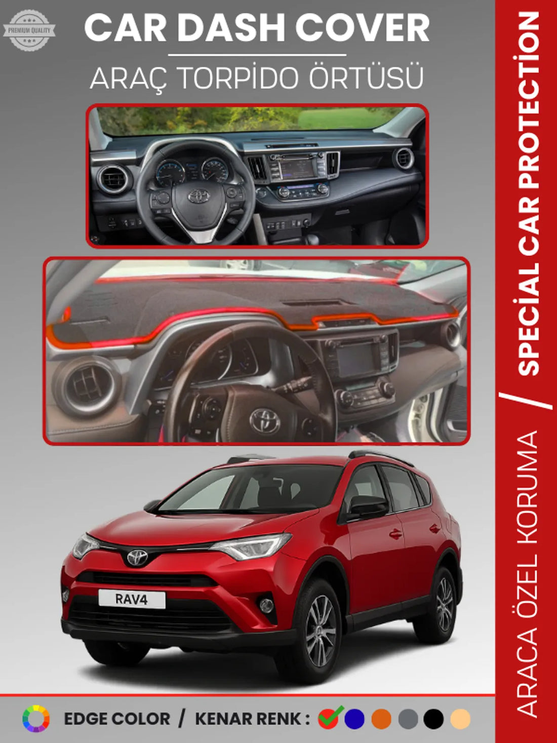TOYOTA RAV4 XA40 (2013-2018) Uyumlu Torpido Örtüsü Araca Özel Ön Göğüs Koruma