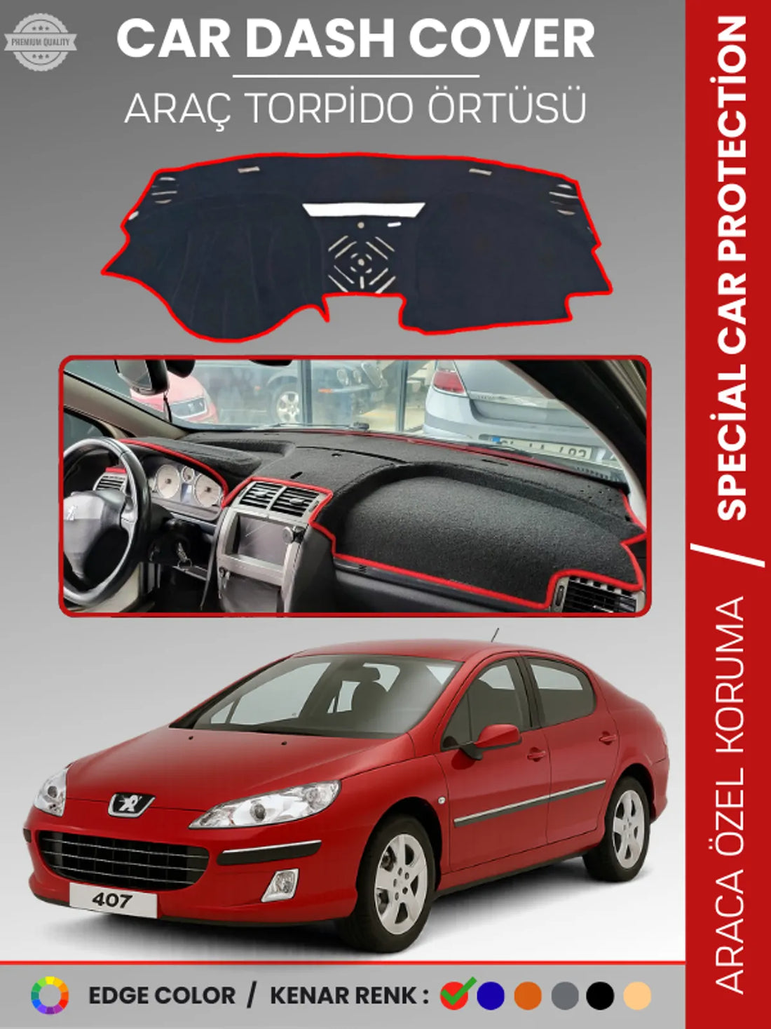 PEUGEOT 407 (2004-2010) Uyumlu Torpido Örtüsü Araca Özel Ön Göğüs Koruma