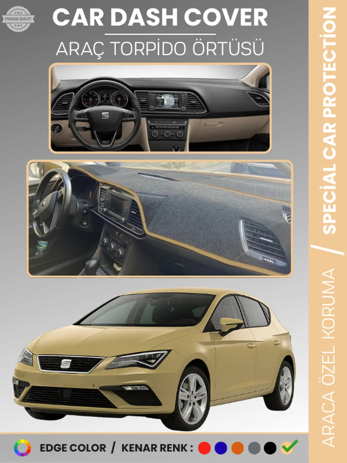 SEAT LEON (2013-2020) Uyumlu Torpido Örtüsü Araca Özel Ön Göğüs Koruma