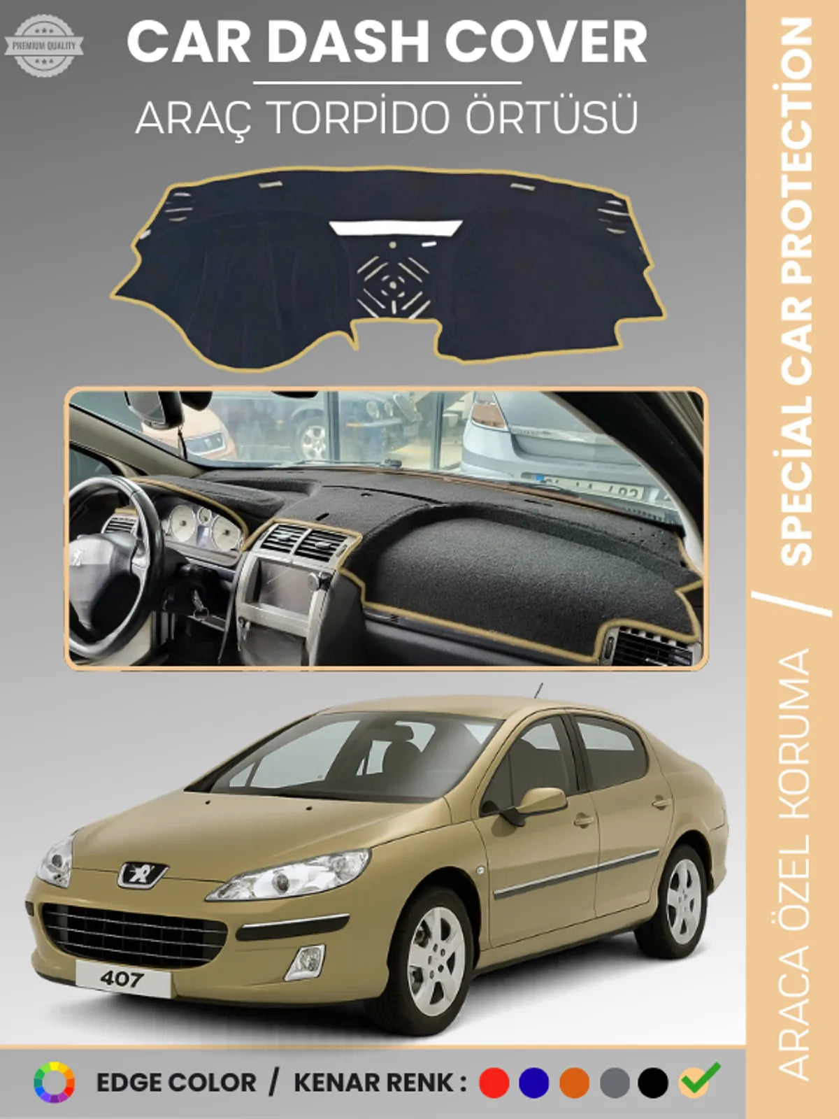 PEUGEOT 407 (2004-2010) Uyumlu Torpido Örtüsü Araca Özel Ön Göğüs Koruma