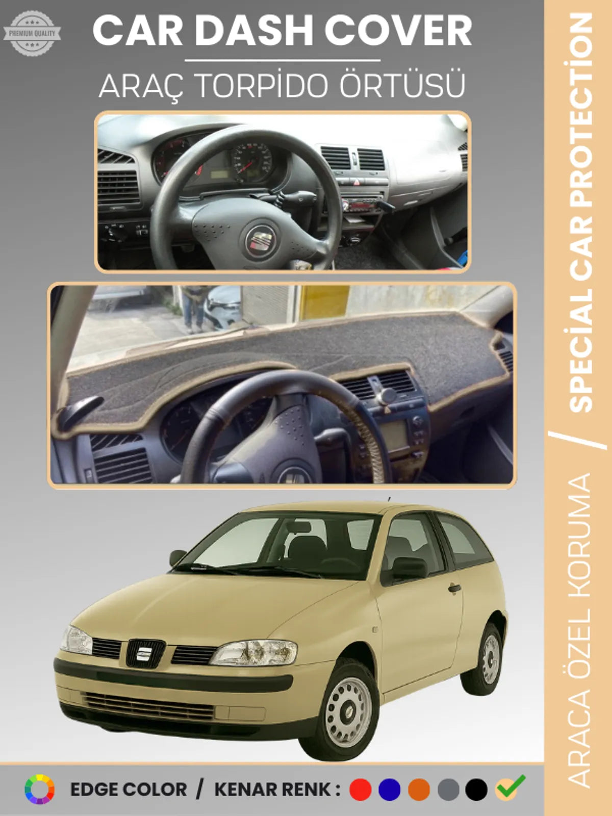 SEAT İBİZA (1998-2001) Uyumlu Torpido Örtüsü Araca Özel Ön Göğüs Koruma