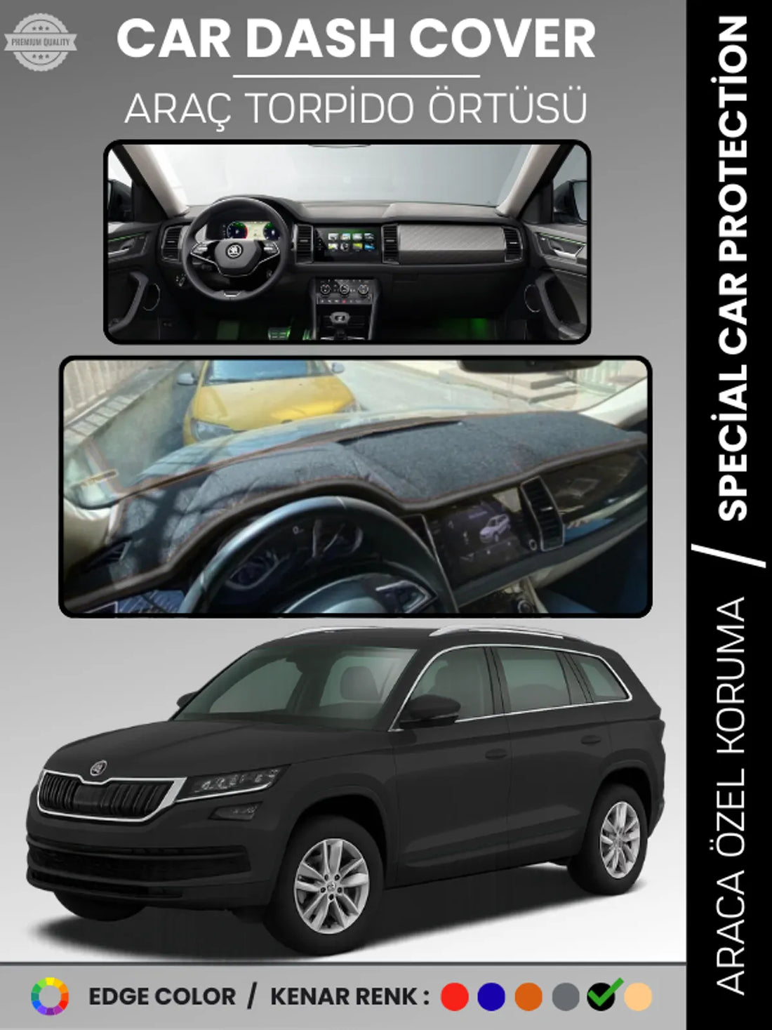 SKODA KODIAQ (2017-2022) Uyumlu Torpido Örtüsü Araca Özel Ön Göğüs Koruma
